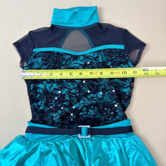Weissman Teal Sequin Lace Dance Costume IC 7/8 + Headpiece - Picture 5 of 10